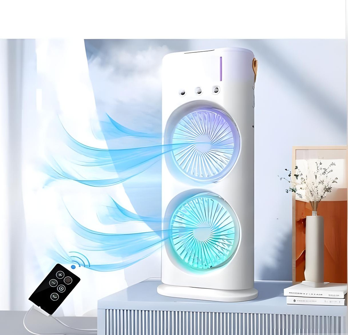3 in 1 Rechargeable fan Remote Control Double Head Spray Cooling Fans