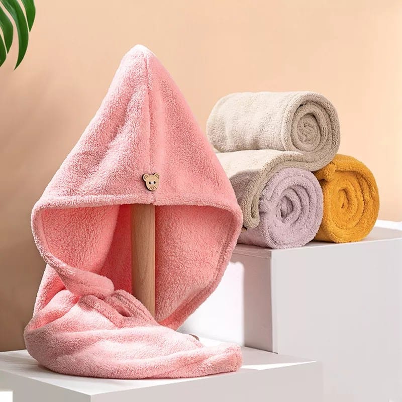 Super Soft Microfiber Hair Towel for Fast Drying – Coral Fleece Wrap with Button
