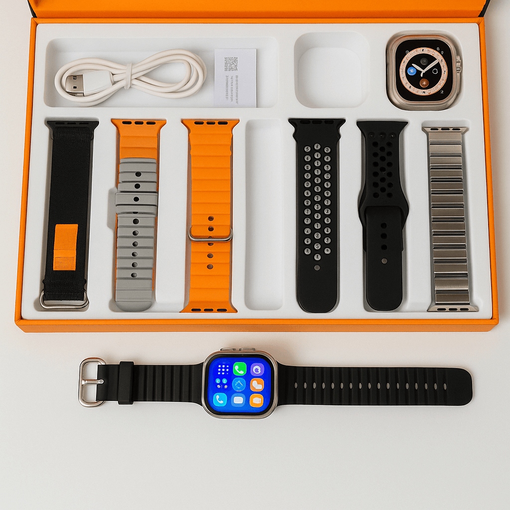 Y80 Ultra Smart Wireless Charging Watch 8 Straps Multi-Color Smartwatch Strap Set for Men & Women – Includes 8 Premium Straps, Charging Cable Compatible with Multiple Smartwatch Models