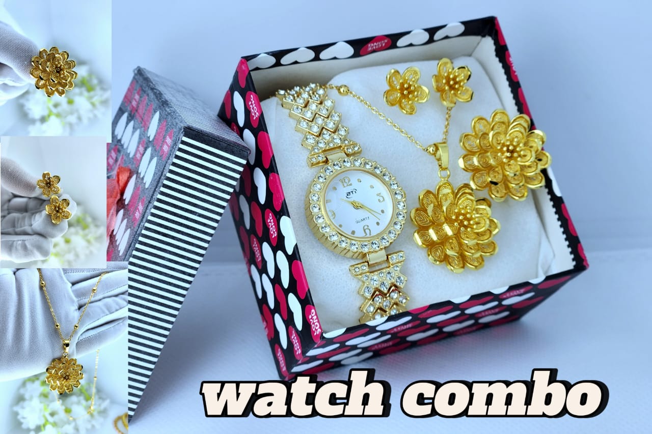 tolosh gift Watch Combo Set for Women curi watch neckless and Same as Picture ফুল ডিজাইন লেডিস গহনা সেট