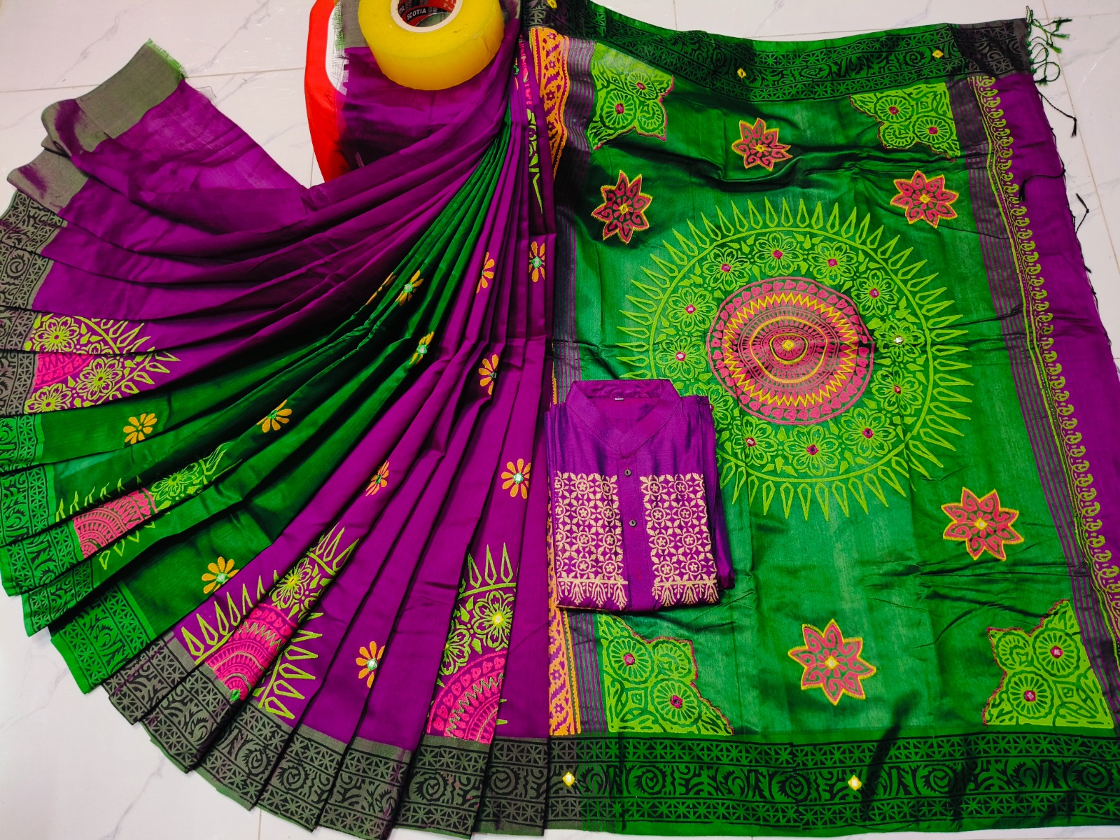 Block Print Embroidered Sharee Panjabi Couple Dress | Elegant Bengali Matching Outfit