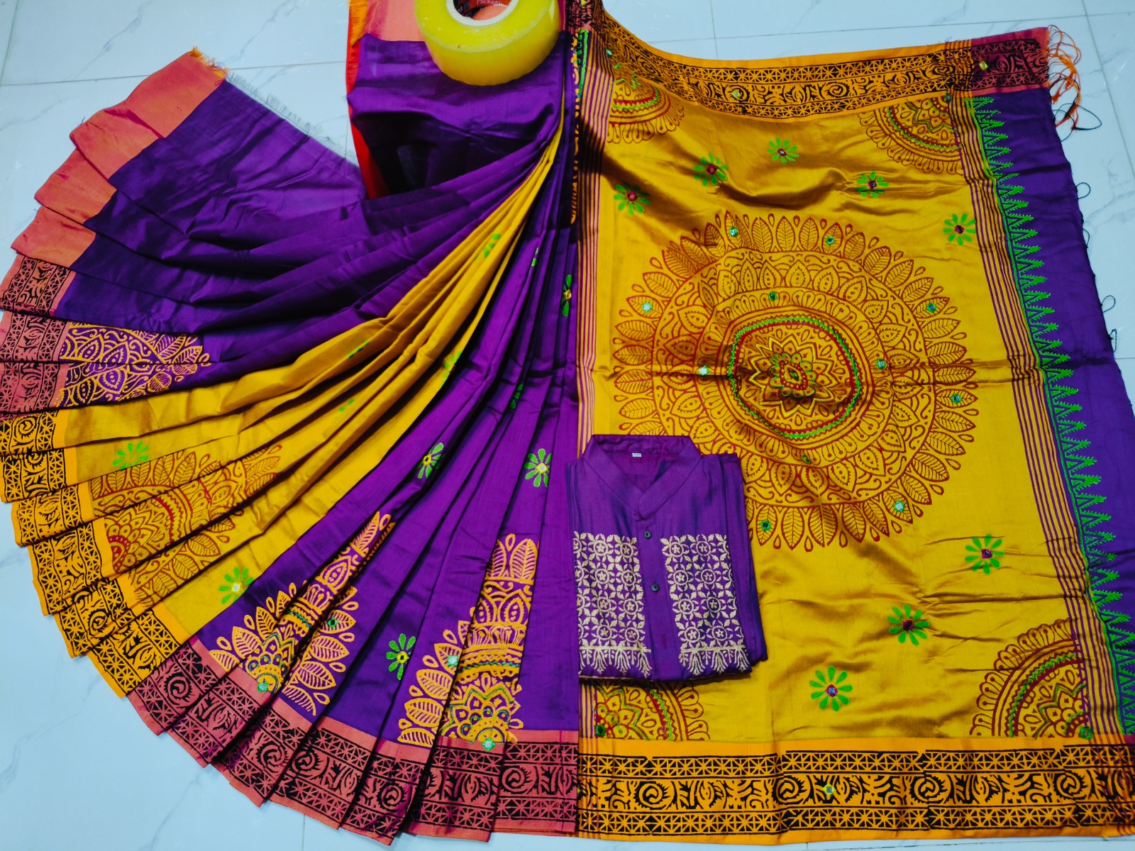 Block Print Embroidered Sharee Panjabi Couple Dress | Elegant Bengali Matching Outfit