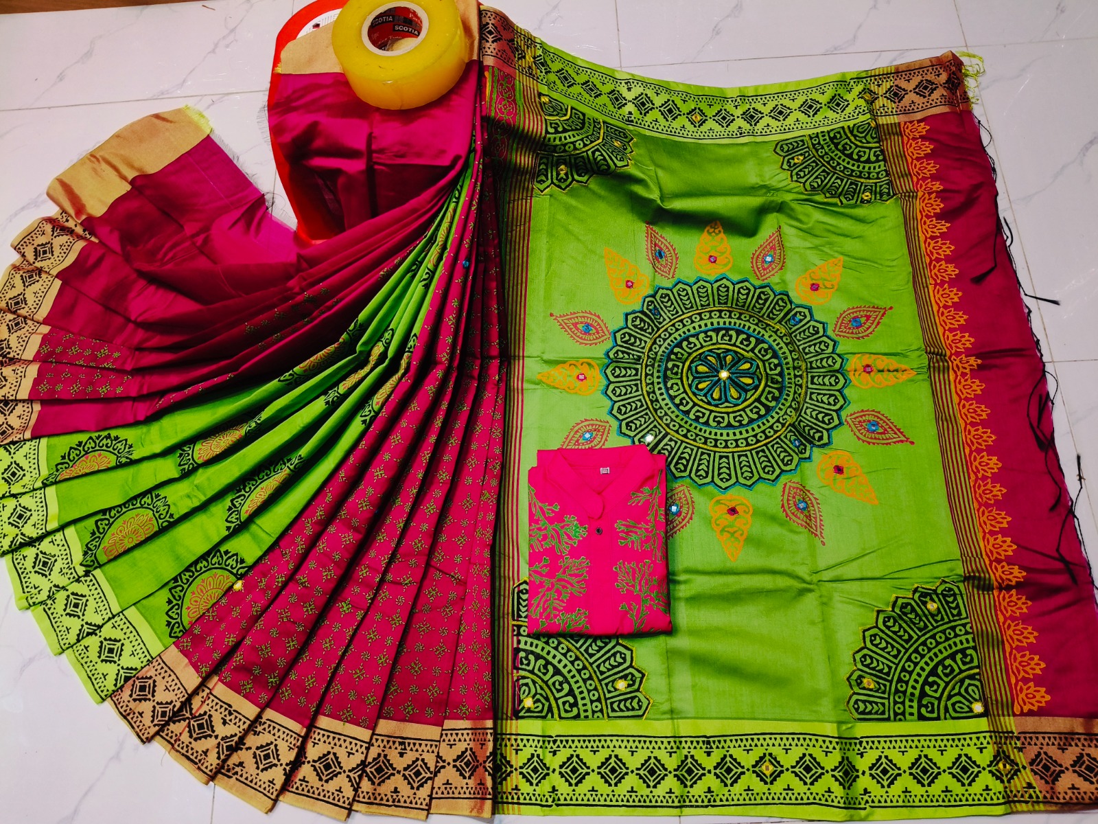 Block Print Embroidered Sharee Panjabi Couple Dress | Elegant Bengali Matching Outfit