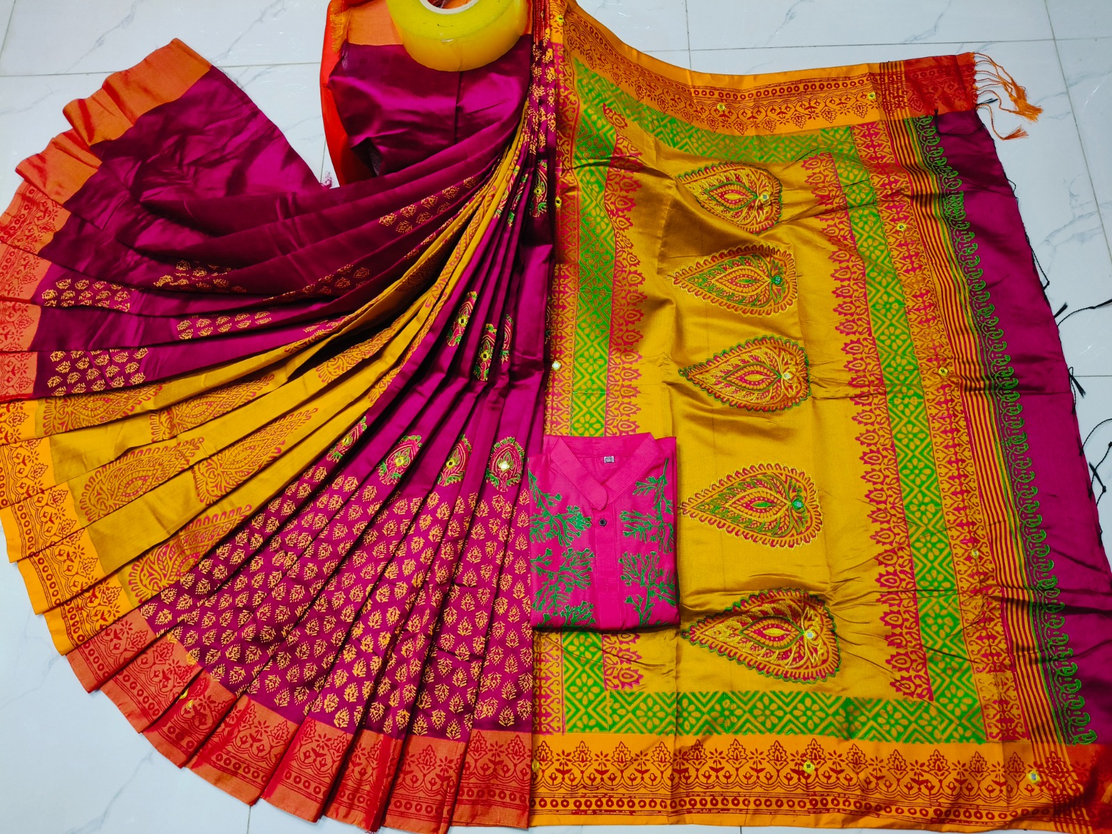 Handcrafted Couple Dress – Dhupian Silk Panjabi & Designer Sharee with Blouse Piece