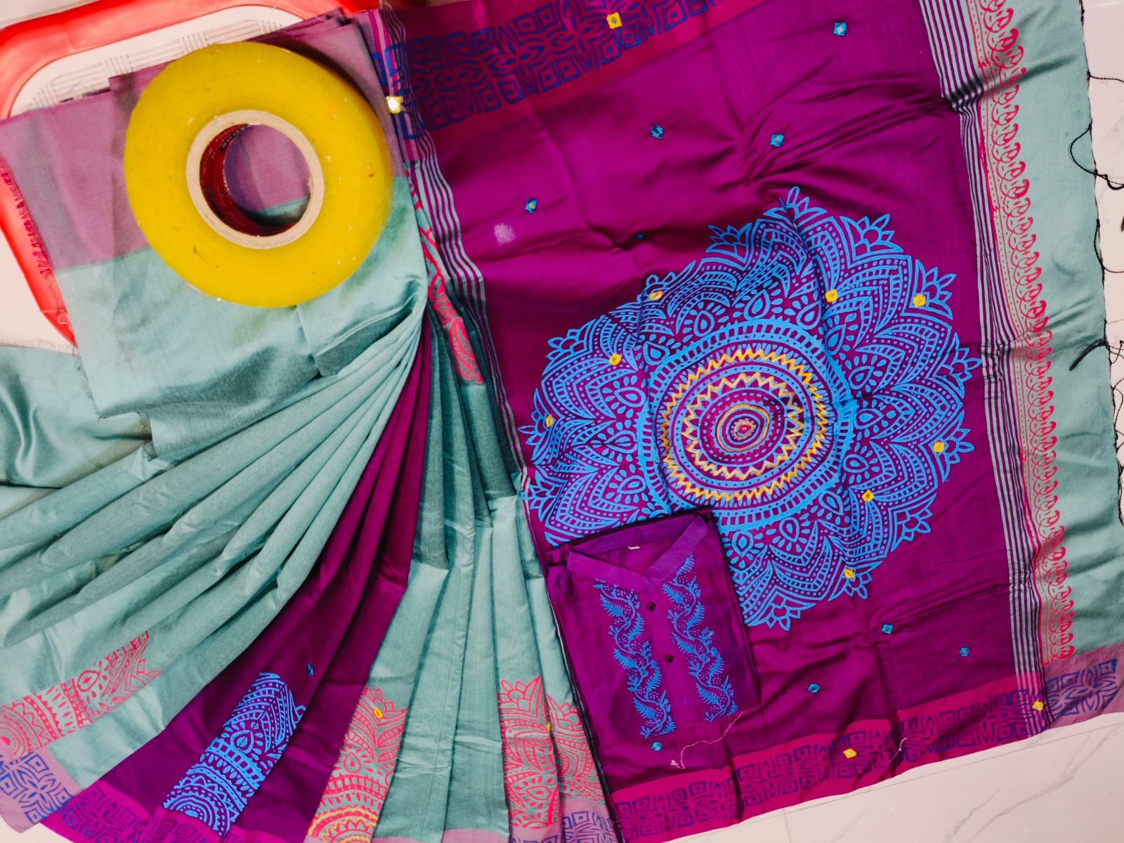 Handcrafted Couple Dress – Dhupian Silk Panjabi & Designer Sharee with Blouse Piece