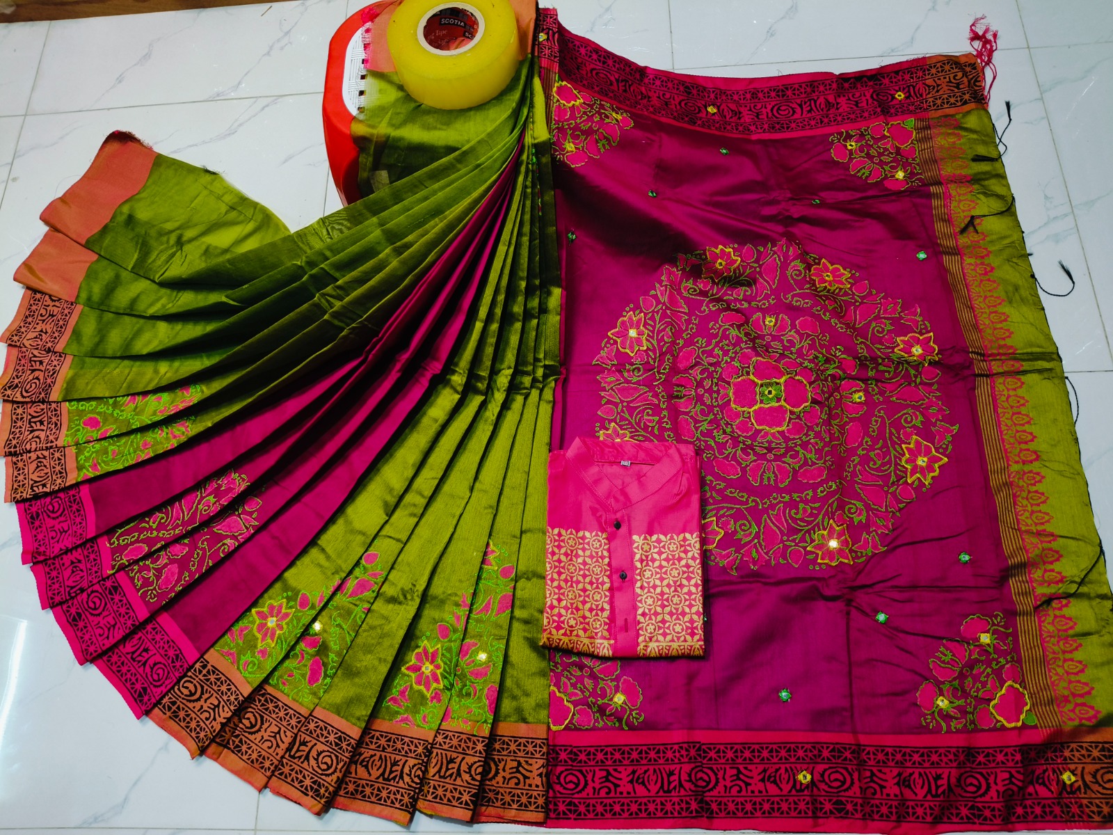 Festive Wear Couple Set | Embroidery Sharee with Dhupian Silk Panjabi – Size 38 to 46