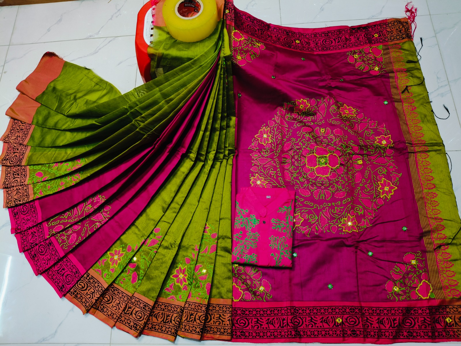 Festive Wear Couple Set | Embroidery Sharee with Dhupian Silk Panjabi – Size 38 to 46