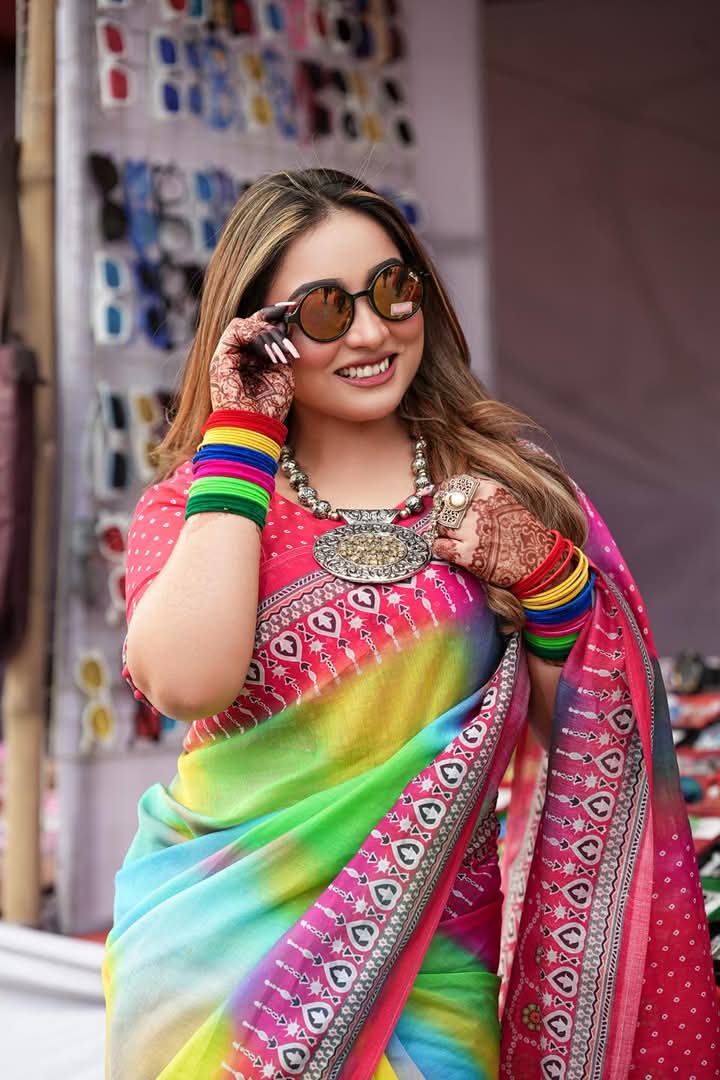 Chanduri Soft Silk Digital Print Saree – ১২.৫ হাত শাড়ি ব্লাউজসহ | Premium Tarsel Anchol Sharee