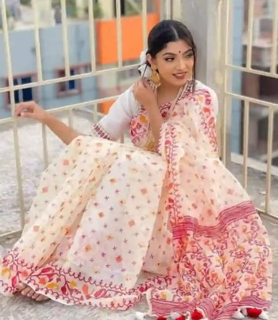 Luxary Half Silk Screen Print Saree – 12 Haath Traditional Sharee | হাফ সিল্ক স্ক্রিন প্রিন্ট শাড়ি