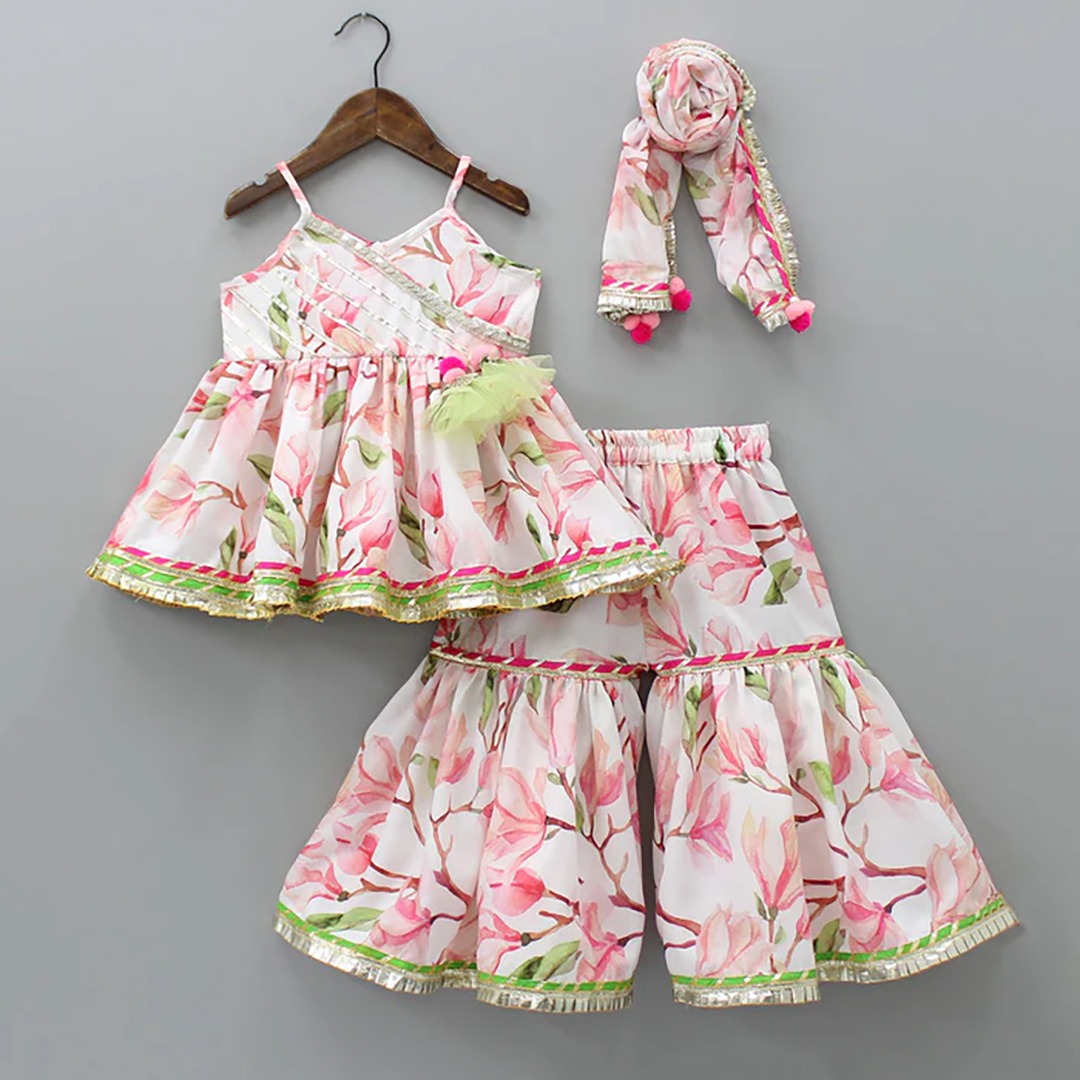 Baby Girl Top with Sharara Set | 3D Digital Print Linen Dress | Stylish Outfit for 3-12 Years