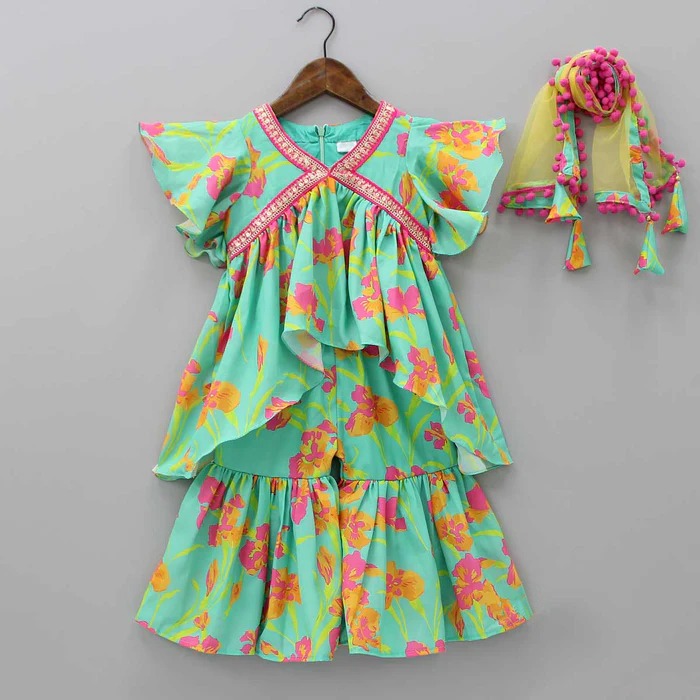 Baby Girl Top with Sharara Set | 3D Digital Print Linen Dress | Stylish Outfit for 3-12 Years