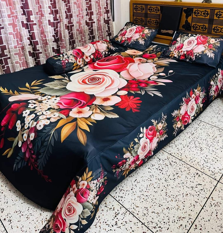 Premium 3D Bedsheet 4 Piece Set | সুইস ভেলভেট ডিজিটাল প্রিন্ট বেডশীট | Original Digital Bedding for Elegant Bedroom Look | original product
