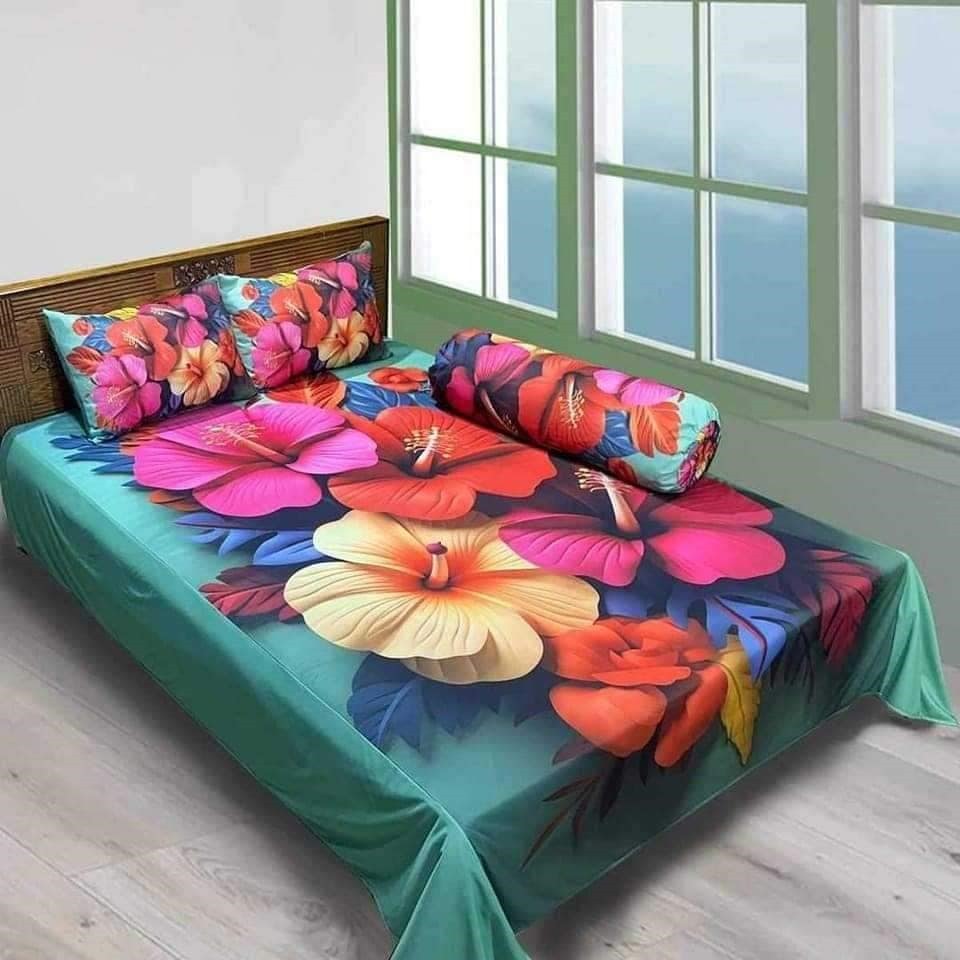 Luxury 3D Digital Printed Bedsheet Set (4 pcs) | সুইস ভেলভেট বেডশিট | Stylish & Soft Bedding for Modern Bedroom