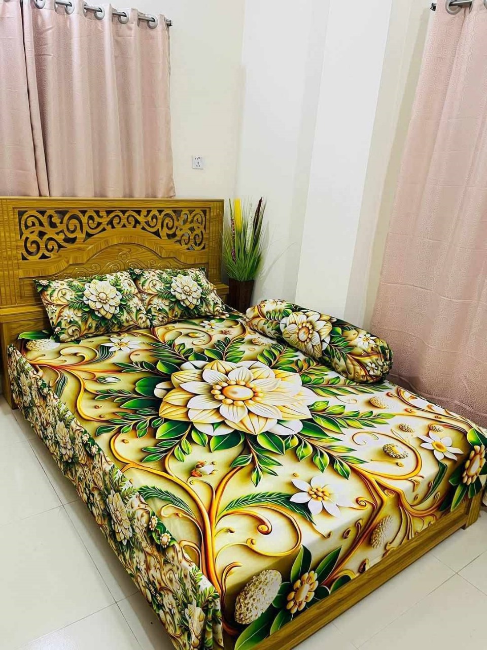 Original 3D Bedsheet Set – 4 pcs | সুইস ভেলভেট ডিজাইন | Soft & Elegant Bed Cover for Home Decor