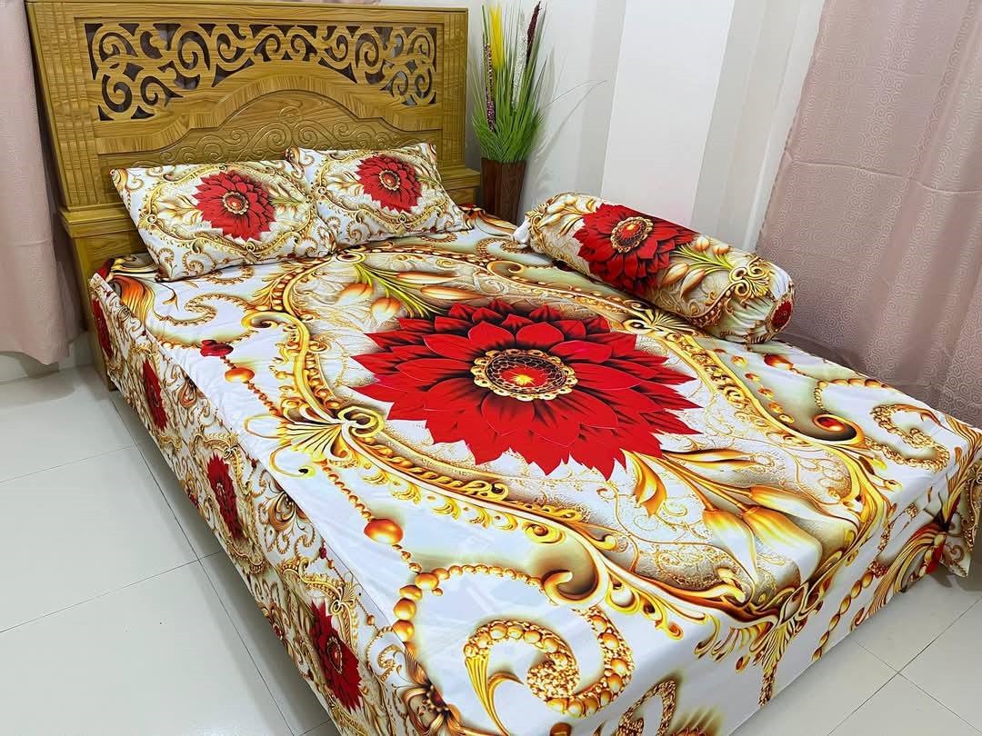 Original 3D Bedsheet Set – 4 pcs | সুইস ভেলভেট ডিজাইন | Soft & Elegant Bed Cover for Home Decor